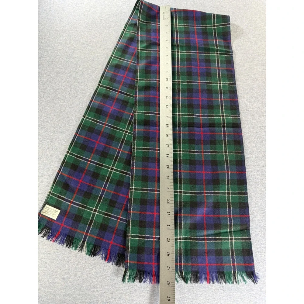 Ingles Buchan Scotland Pure Wool Tartan Plaid Scarf Green Blue Fringed Glasgow